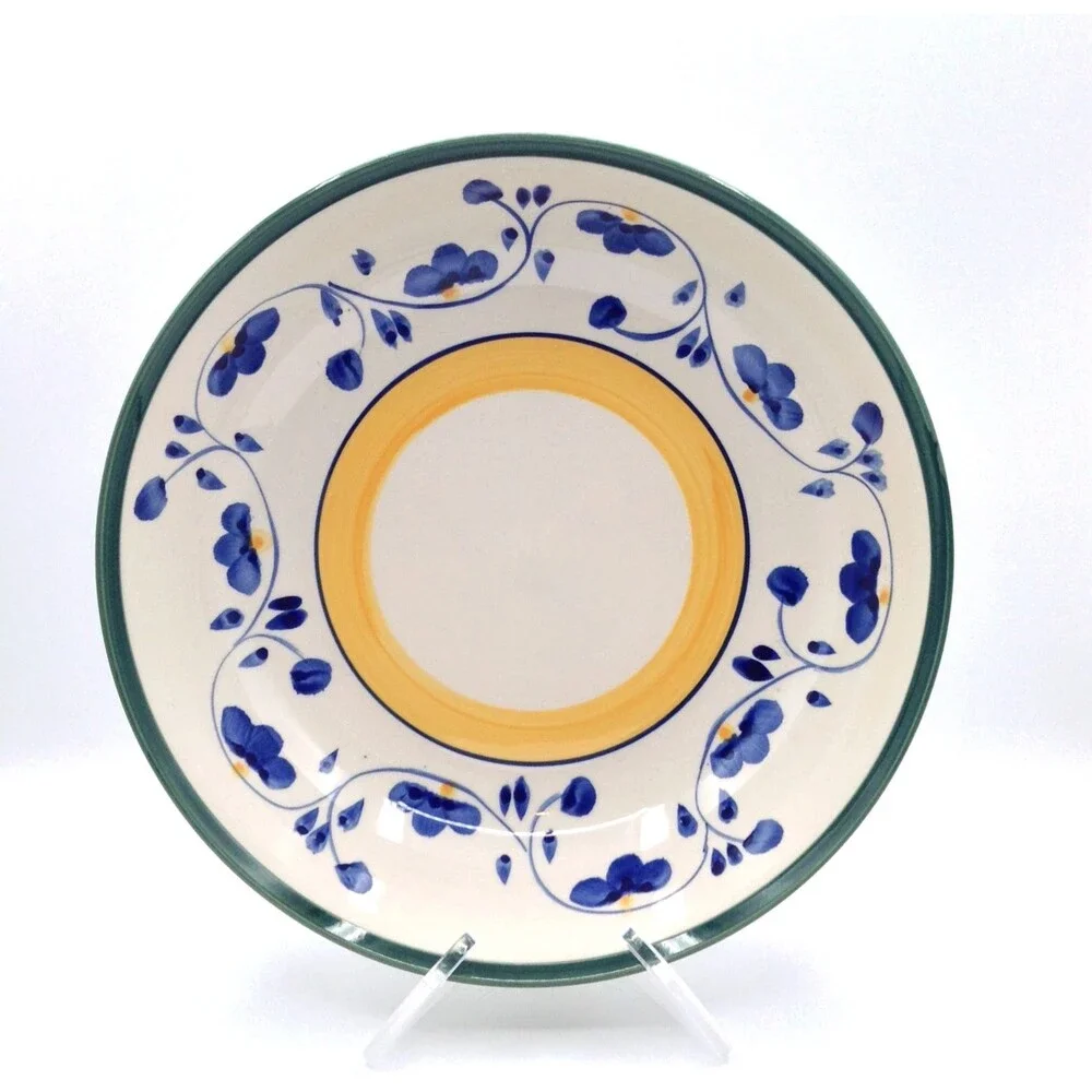 Ceramic Serving Fruit Bowl Yellow Blue Round Decorative Salad Cottage Farm 10